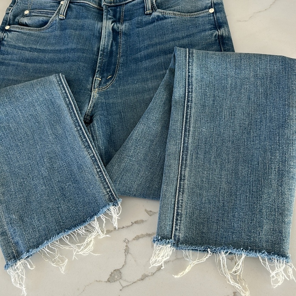 MOTHER The Mid-Rise Dazzler Crop Fray Jeans Blowing Kisses Womens Size 27 - Picture 12 of 15